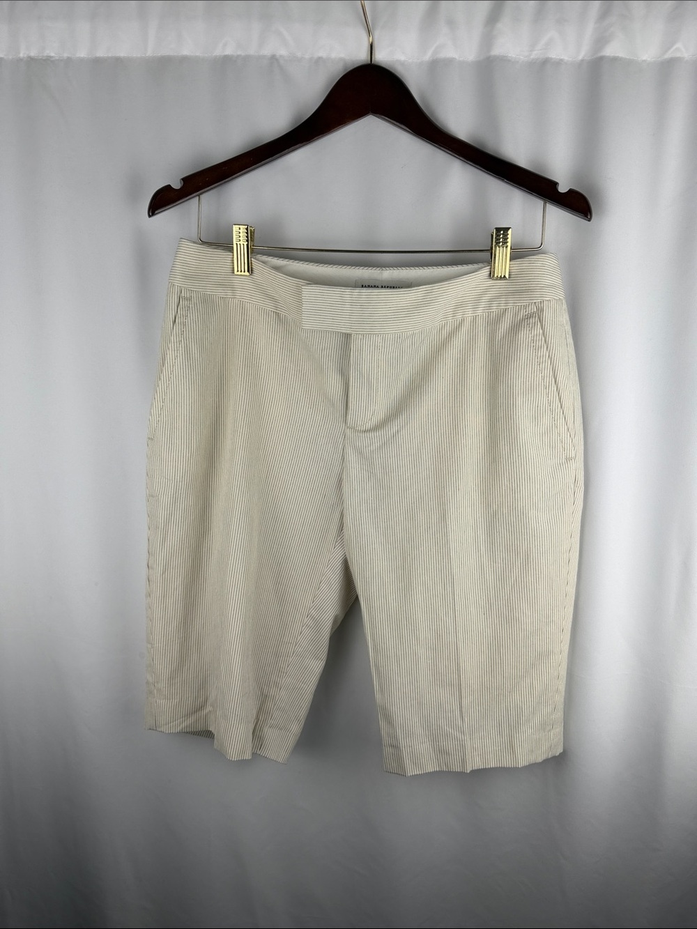 Banana Republic Cream Pinstripe Bermuda Shorts